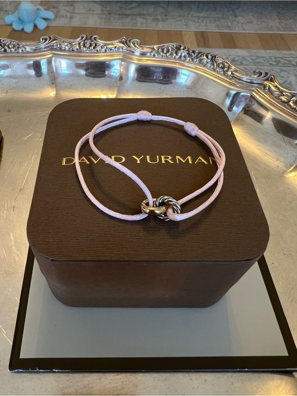 David Yurman Light Pink Cord Bracelet with Mixed Metal Knot